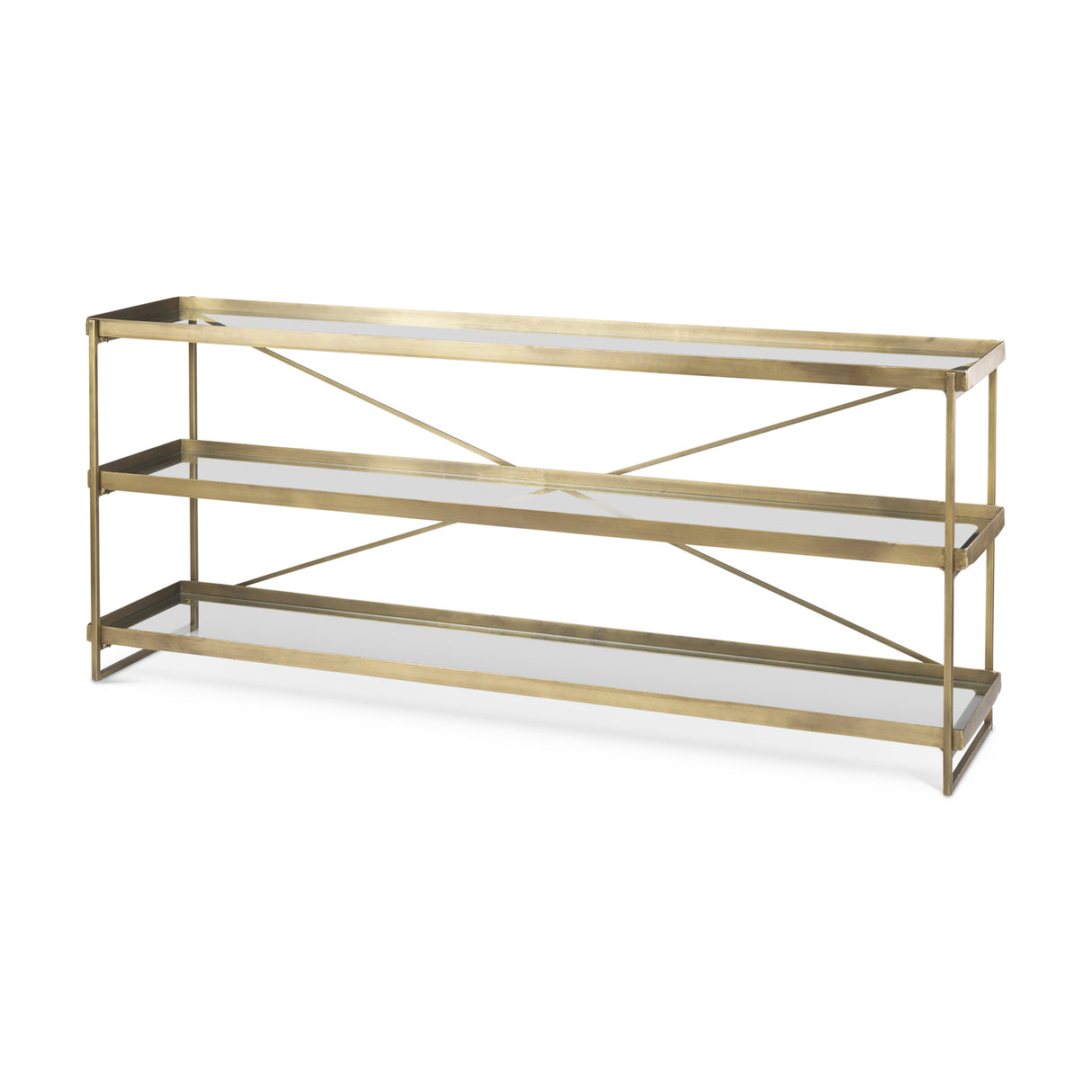 Trey 72.0L x 16.0W x 30.0H Gold Metal W/Glass Console Table from Mercana - Luna Furniture