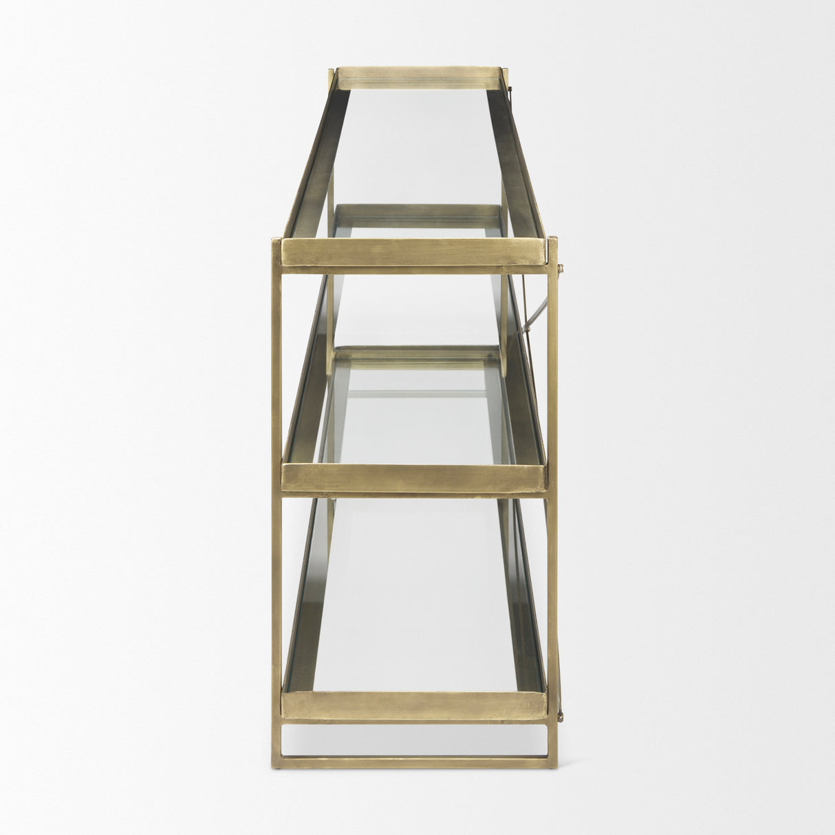 Trey 72.0L x 16.0W x 30.0H Gold Metal W/Glass Console Table from Mercana - Luna Furniture