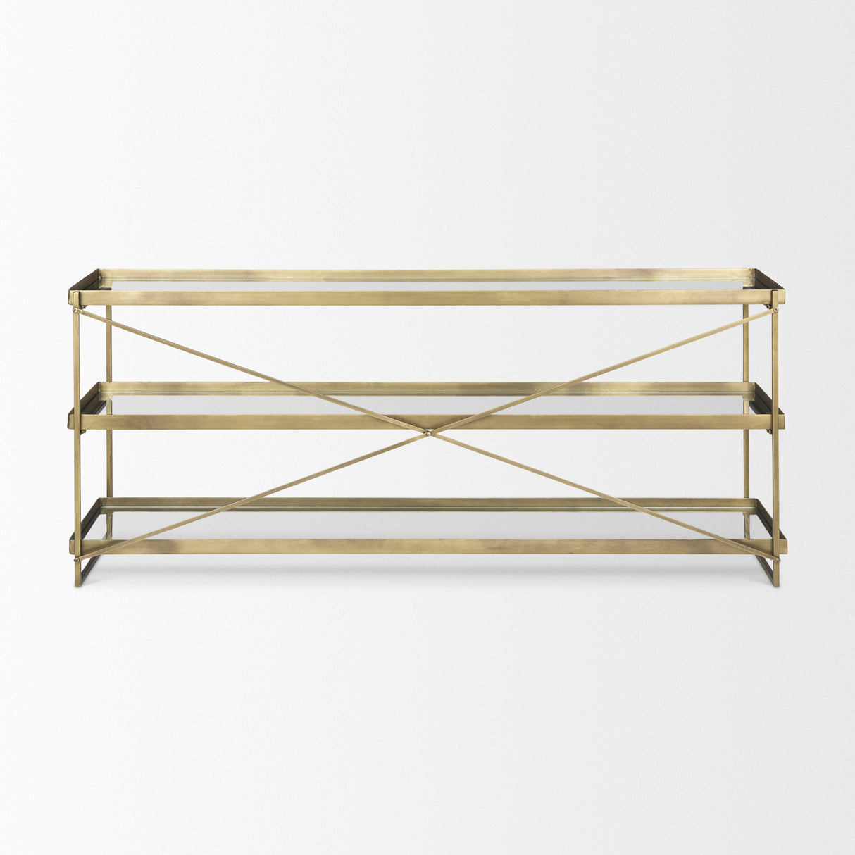 Trey 72.0L x 16.0W x 30.0H Gold Metal W/Glass Console Table from Mercana - Luna Furniture