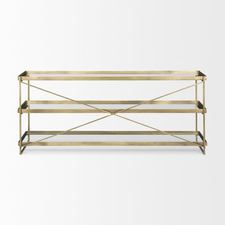 Trey 72.0L x 16.0W x 30.0H Gold Metal W/Glass Console Table from Mercana - Luna Furniture
