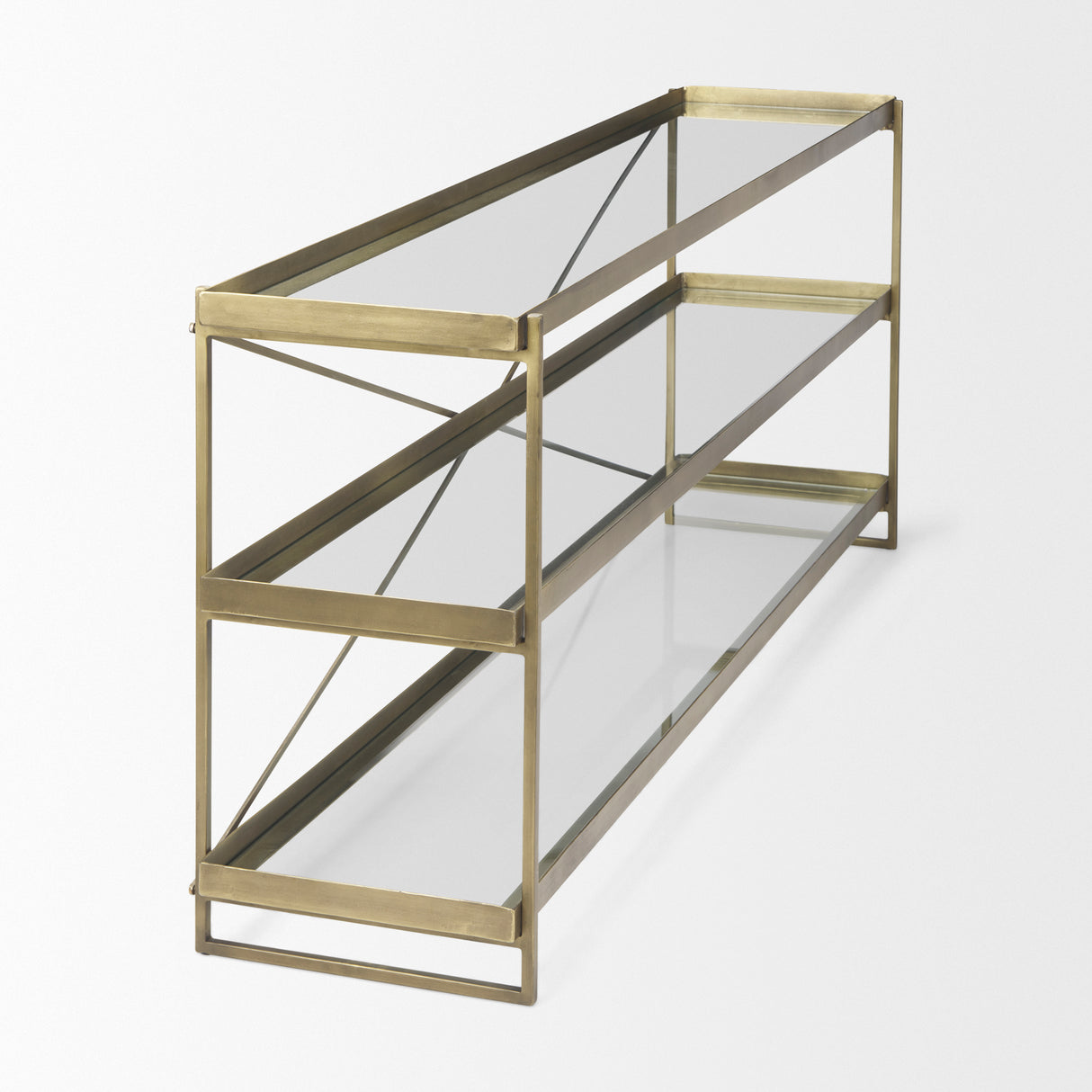 Trey 72.0L x 16.0W x 30.0H Gold Metal W/Glass Console Table from Mercana - Luna Furniture