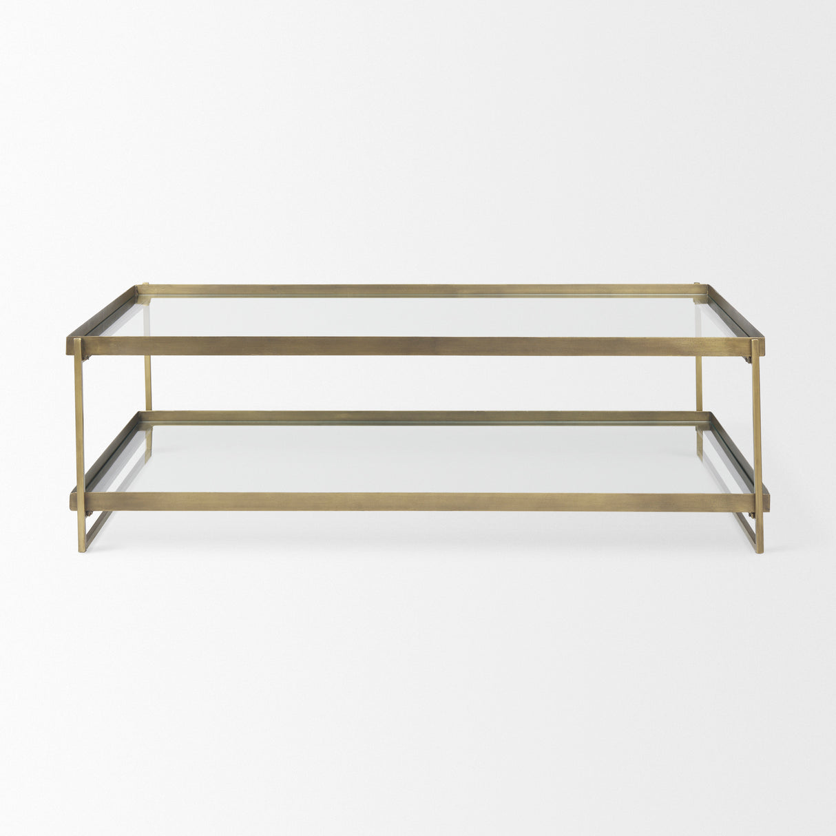Trey 56.0L x 32.0W x 17.0H Gold Metal W/Glass Coffee table from Mercana - Luna Furniture