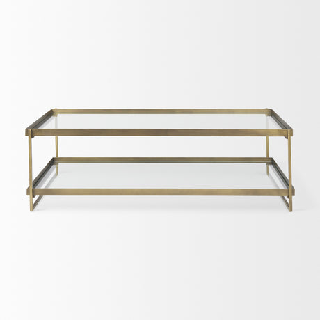 Trey 56.0L x 32.0W x 17.0H Gold Metal W/Glass Coffee table from Mercana - Luna Furniture