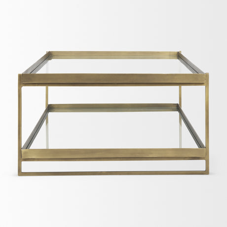 Trey 56.0L x 32.0W x 17.0H Gold Metal W/Glass Coffee table from Mercana - Luna Furniture