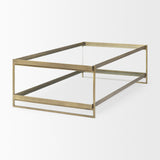 Trey 56.0L x 32.0W x 17.0H Gold Metal W/Glass Coffee table from Mercana - Luna Furniture