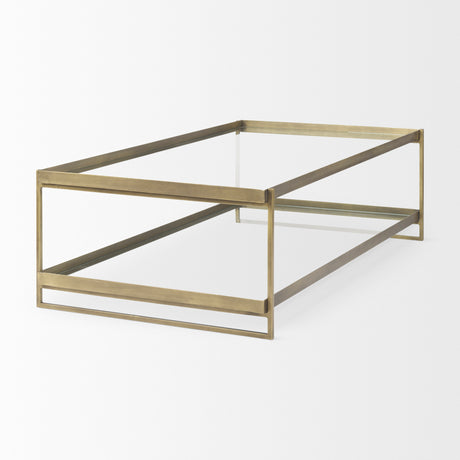 Trey 56.0L x 32.0W x 17.0H Gold Metal W/Glass Coffee table from Mercana - Luna Furniture