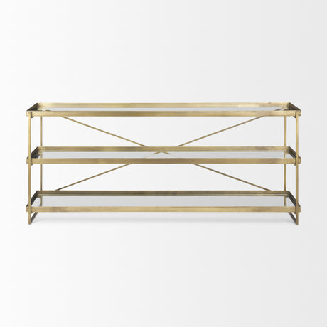 Trey 72.0L x 16.0W x 30.0H Gold Metal W/Glass Console Table from Mercana - Luna Furniture