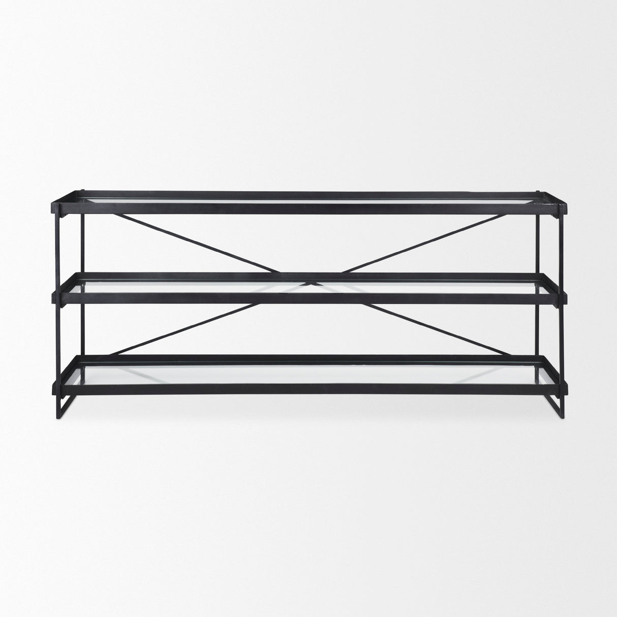 Trey 72.0"L x 16.0"W x 30.0"H Black Metal W/Glass Console Table from Mercana - Luna Furniture