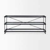 Trey 72.0"L x 16.0"W x 30.0"H Black Metal W/Glass Console Table from Mercana - Luna Furniture