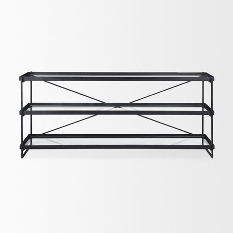 Trey 72.0"L x 16.0"W x 30.0"H Black Metal W/Glass Console Table from Mercana - Luna Furniture