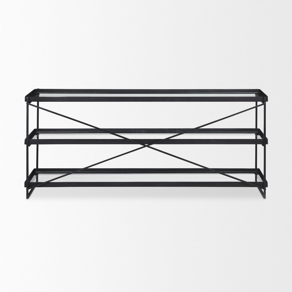 Trey 72.0"L x 16.0"W x 30.0"H Black Metal W/Glass Console Table from Mercana - Luna Furniture