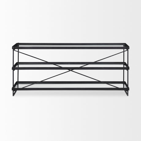 Trey 72.0"L x 16.0"W x 30.0"H Black Metal W/Glass Console Table from Mercana - Luna Furniture