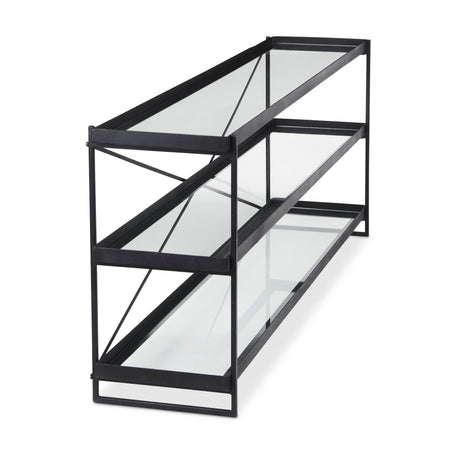 Trey 72.0"L x 16.0"W x 30.0"H Black Metal W/Glass Console Table from Mercana - Luna Furniture
