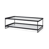 Trey 56"L x 32"W x 17"H Black Metal W/Glass Coffee Table from Mercana - Luna Furniture