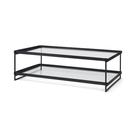 Trey 56"L x 32"W x 17"H Black Metal W/Glass Coffee Table from Mercana - Luna Furniture