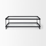 Trey 56"L x 32"W x 17"H Black Metal W/Glass Coffee Table from Mercana - Luna Furniture