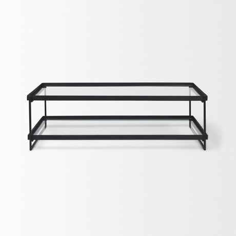Trey 56"L x 32"W x 17"H Black Metal W/Glass Coffee Table from Mercana - Luna Furniture