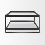 Trey 56"L x 32"W x 17"H Black Metal W/Glass Coffee Table from Mercana - Luna Furniture