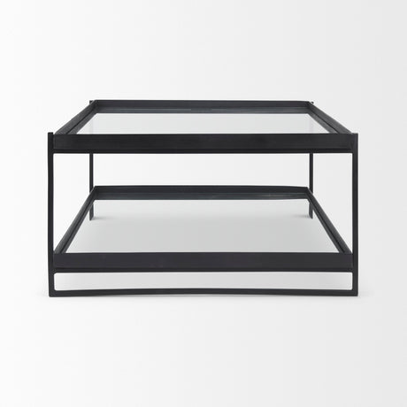 Trey 56"L x 32"W x 17"H Black Metal W/Glass Coffee Table from Mercana - Luna Furniture
