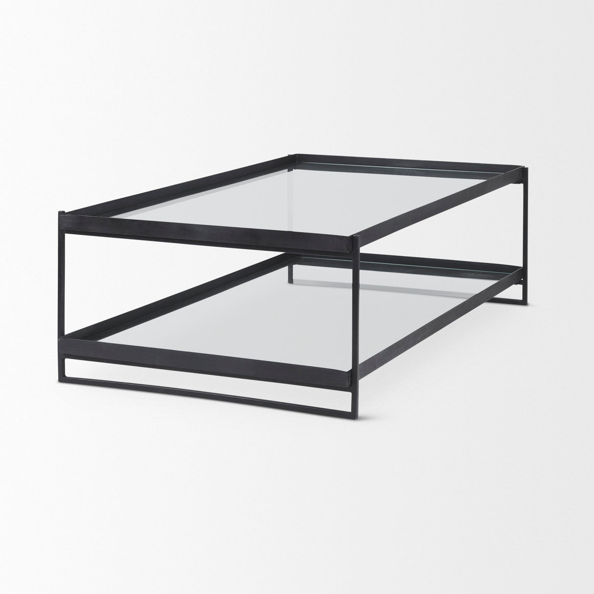 Trey 56"L x 32"W x 17"H Black Metal W/Glass Coffee Table from Mercana - Luna Furniture