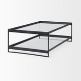 Trey 56"L x 32"W x 17"H Black Metal W/Glass Coffee Table from Mercana - Luna Furniture