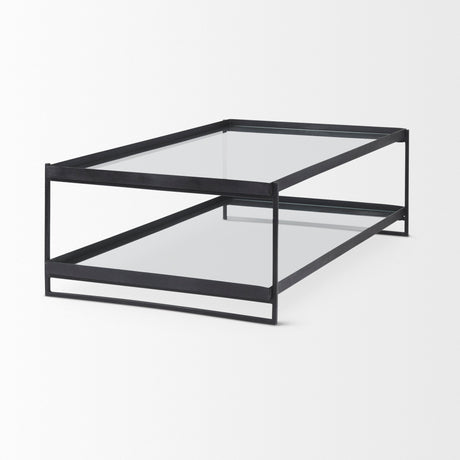 Trey 56"L x 32"W x 17"H Black Metal W/Glass Coffee Table from Mercana - Luna Furniture
