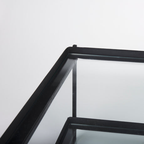 Trey 56"L x 32"W x 17"H Black Metal W/Glass Coffee Table from Mercana - Luna Furniture