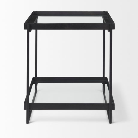 Trey Black Metal W/Glass Accent Table from Mercana - Luna Furniture