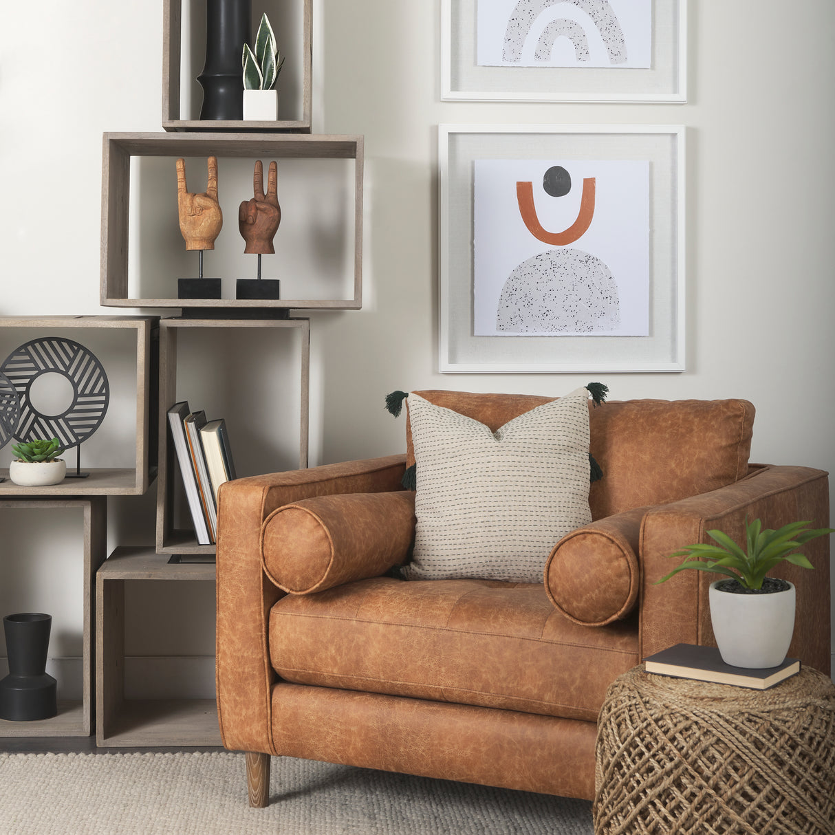 Allium Brown Handwoven Wool Cylindrical Pouf from Mercana - Luna Furniture
