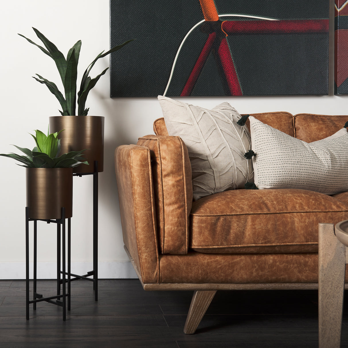 Brooks 90.2L x 34.8W x 33.5H Cognac Brown Faux Leather Three Seater Sofa W/ Medium Brown Wooden Legs from Mercana - Luna Furniture