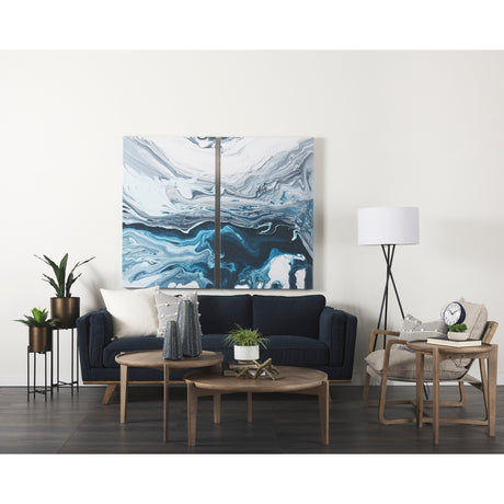 Brooks 90.2L x 34.8W x 33.5H Navy Blue Fabric Three Seater Sofa W/ Medium Brown Wooden Legs from Mercana - Luna Furniture