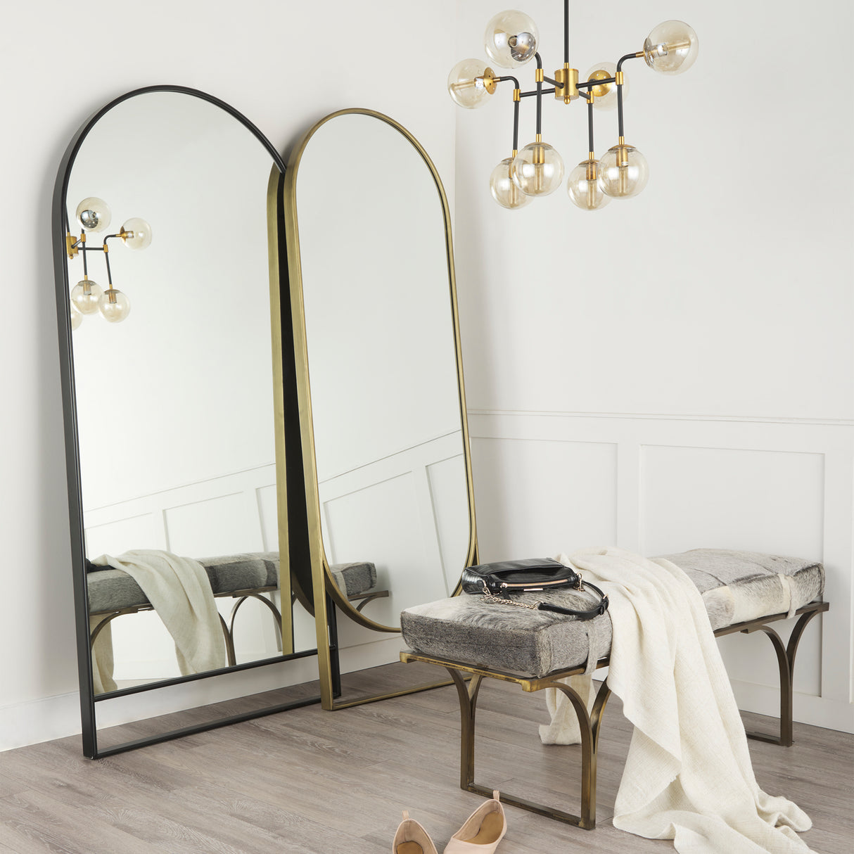 Jessie 55L x 16W White/Gray Hair-On-Hide Seat W/Gold Metal Base Accent Bench from Mercana - Luna Furniture