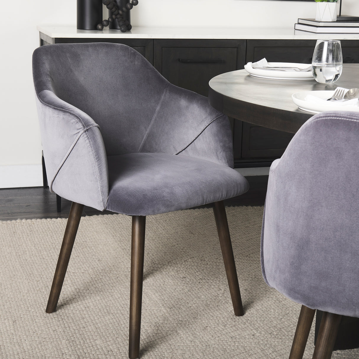 Ronald II Grey Velvet Wrap Black Wooden Base Dining Chair from Mercana - Luna Furniture
