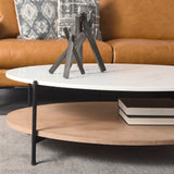 Larkin 48" Oval White Marble Top and Solid Wood Shelf w/ Black Metal Frame Coffee Table from Mercana - Luna Furniture
