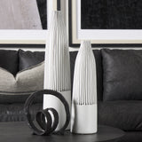 Kira I Small White Pinstripe Ceramic Vase from Mercana - Luna Furniture