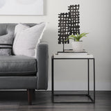 Nathan II 18" x 20" Square Top White Marble and Black Metal End/Side Table from Mercana - Luna Furniture