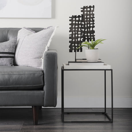 Nathan II 18" x 20" Square Top White Marble and Black Metal End/Side Table from Mercana - Luna Furniture