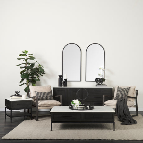 Divina Black-Brown Wood w/ White Marble Top and Black Metal Base 1 Drawer Side Table from Mercana - Luna Furniture