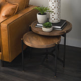 Marquisa (Set of 2) 22.5L x 22.5W x 20.8H Light Brown Wood W/ Black Metal Base Nesting Side Tables from Mercana - Luna Furniture