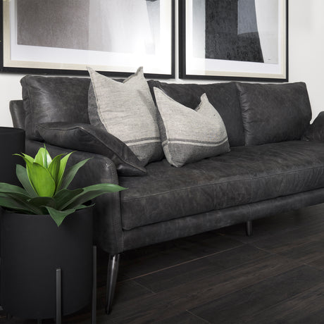 Cochrane 82L x 33W x 32.3 Black Leather Three Seater Sofa from Mercana - Luna Furniture