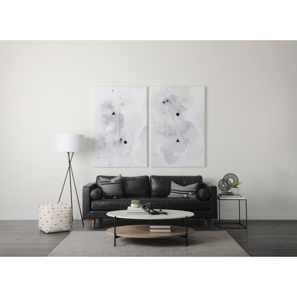 Amaira 16.0L x 16.0W x 16.0H Cream/Black/White patterned Wool and Cotton Pouf from Mercana - Luna Furniture
