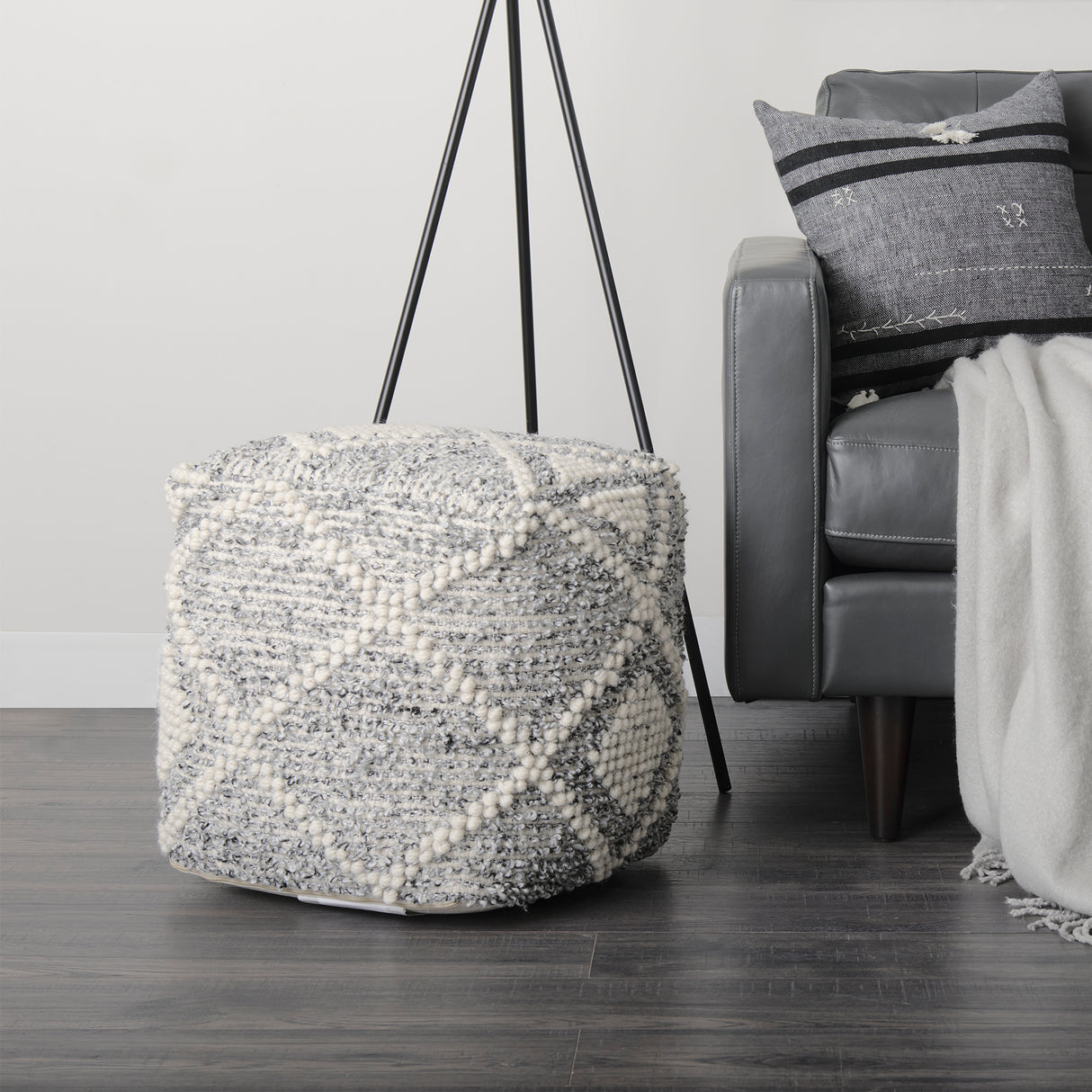 Ekiya 16.0L x 16.0W x 16.0H Black/White Yarn and Wool Patterened Pouf from Mercana - Luna Furniture