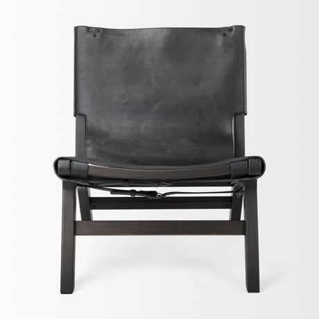 Elodie 24.4L x 33.9W x 30.7H Black Leather W/Black Stain Beech Wood Frame Accent Chair from Mercana - Luna Furniture