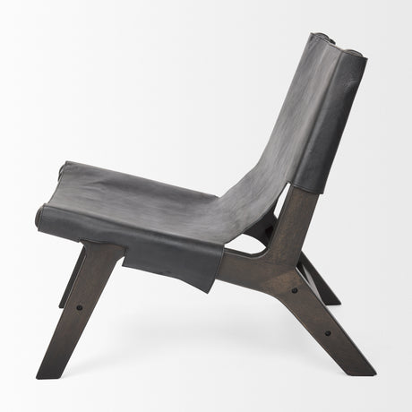 Elodie 24.4L x 33.9W x 30.7H Black Leather W/Black Stain Beech Wood Frame Accent Chair from Mercana - Luna Furniture