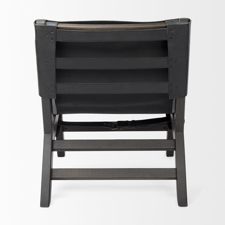 Elodie 24.4L x 33.9W x 30.7H Black Leather W/Black Stain Beech Wood Frame Accent Chair from Mercana - Luna Furniture
