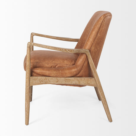 Westan Cognac Faux Leather W/Medium Brown Wood Accent Chair from Mercana - Luna Furniture