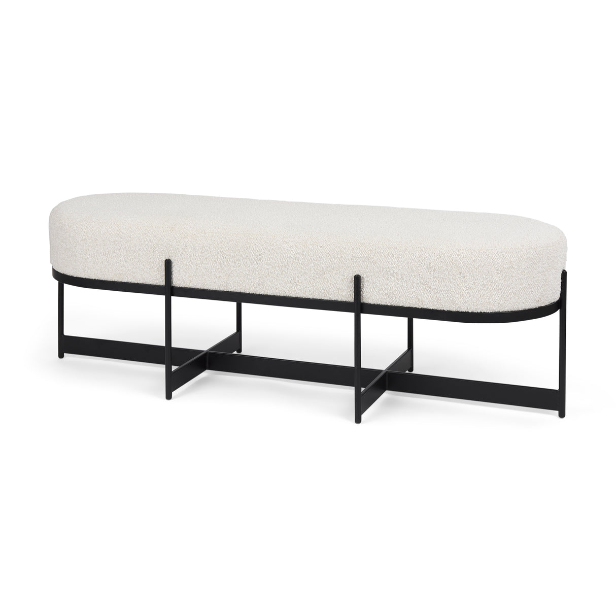 Amelia 55.0L x 18.0W x 18.0H Cream Boucle W/Black Metal Upholstered Bench from Mercana - Luna Furniture