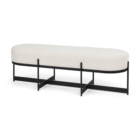 Amelia 55.0L x 18.0W x 18.0H Cream Boucle W/Black Metal Upholstered Bench from Mercana - Luna Furniture