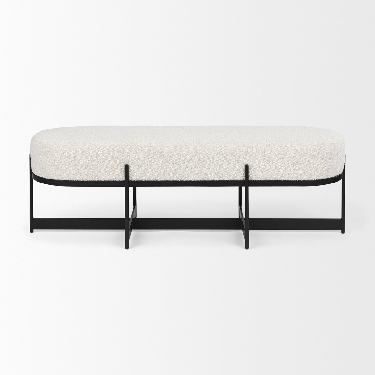 Amelia 55.0L x 18.0W x 18.0H Cream Boucle W/Black Metal Upholstered Bench from Mercana - Luna Furniture