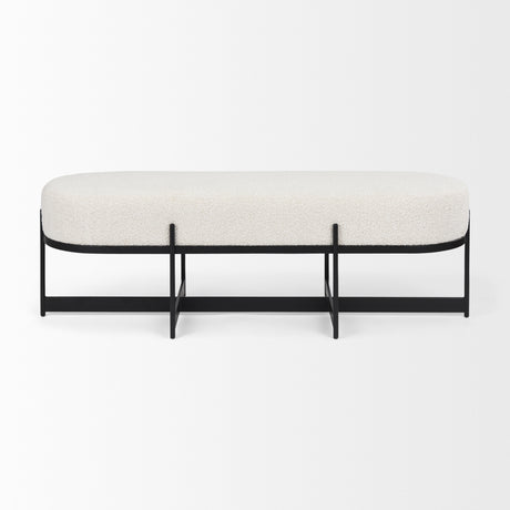 Amelia 55.0L x 18.0W x 18.0H Cream Boucle W/Black Metal Upholstered Bench from Mercana - Luna Furniture